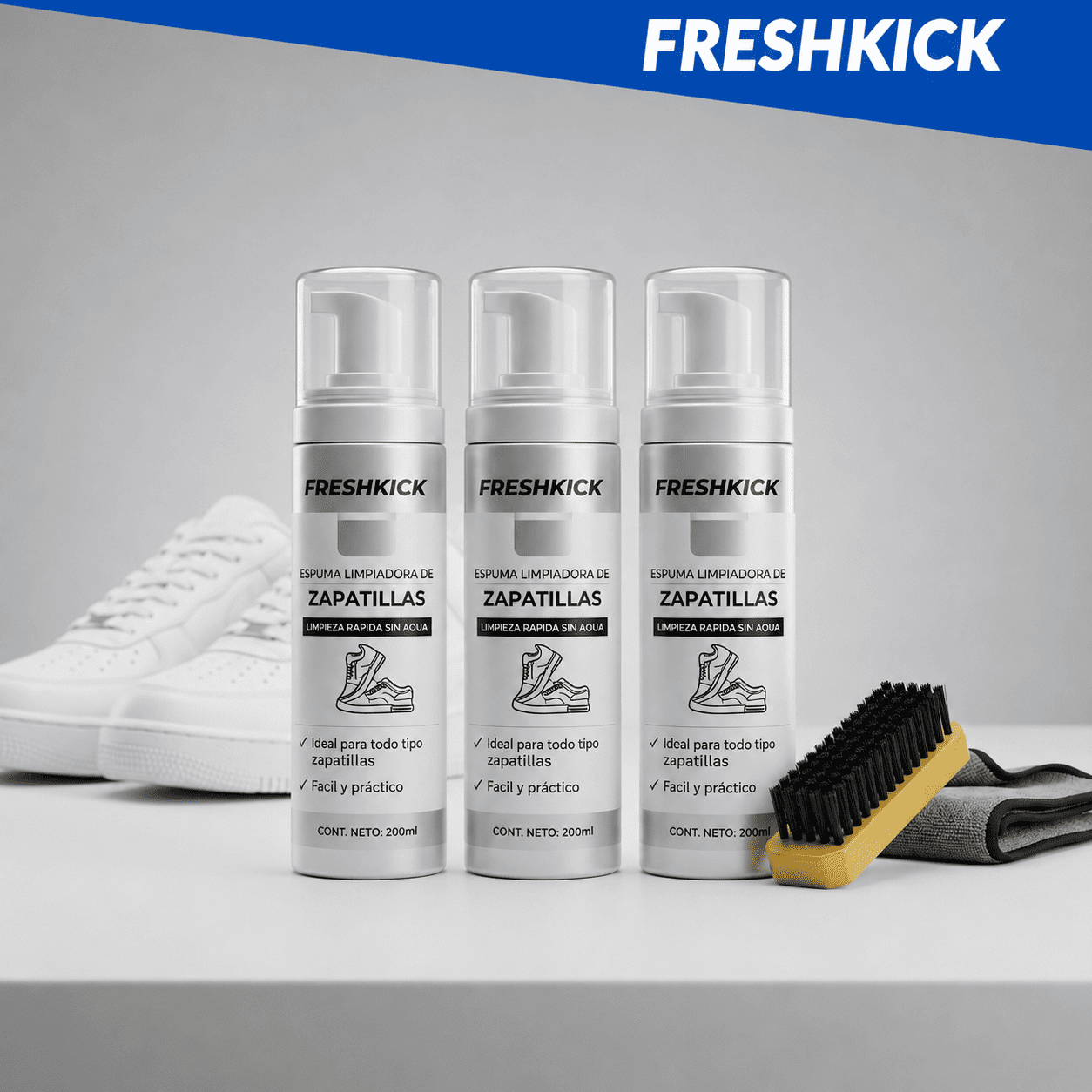 FreshKick – 3 Espumas Limpiadoras de Zapatillas | Limpieza Rápida Sin Agua | Pack Premium